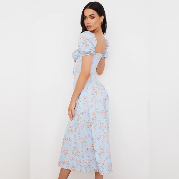 House of CB Tallulah Blue Vintage Floral Puff Sleeve Midi Dress - Picture 8 of 13
